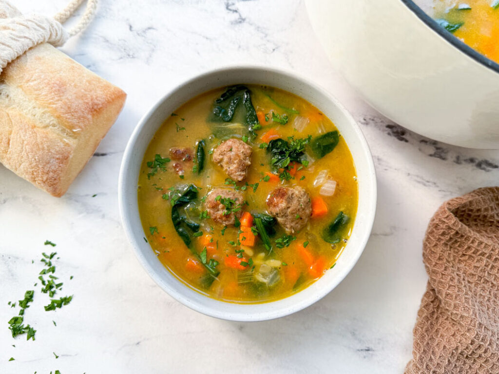 italian wedding soup served in a bowl